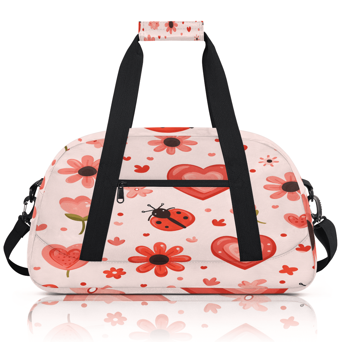 Herdesigns Cute Ladybugs Sports Duffle Bag for Women & Men, Flower Ladybugs Gym Bag Dance Bag Overnight Bag Carry On Weekender Travel Bag