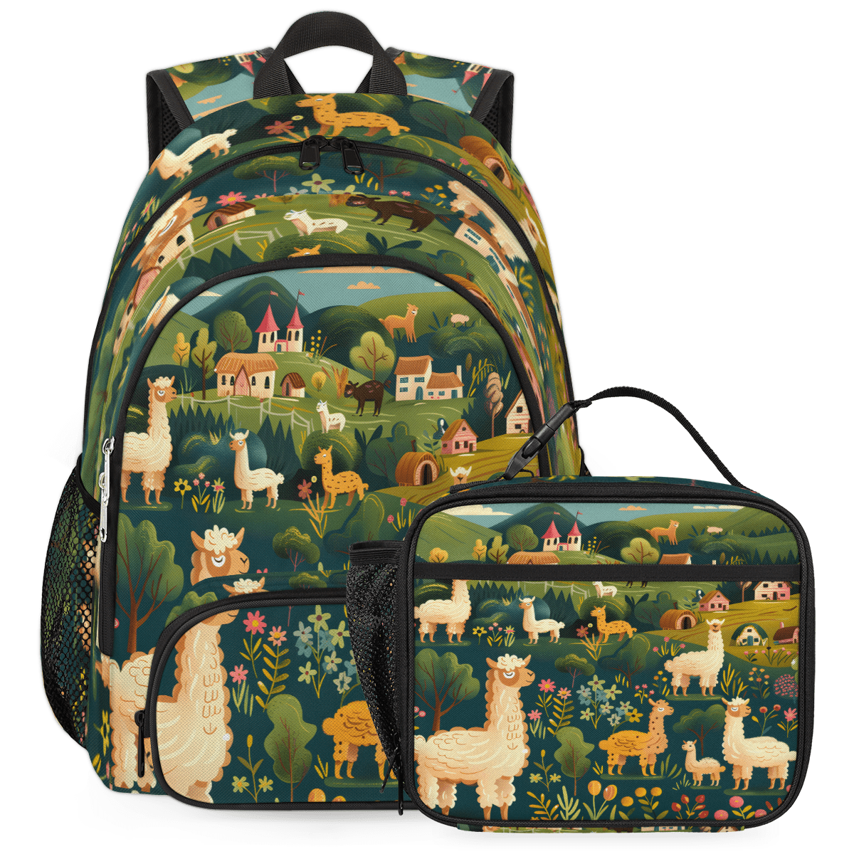 Herdesigns Cute Llama Backpack with Lunch Box Alpaca Llama