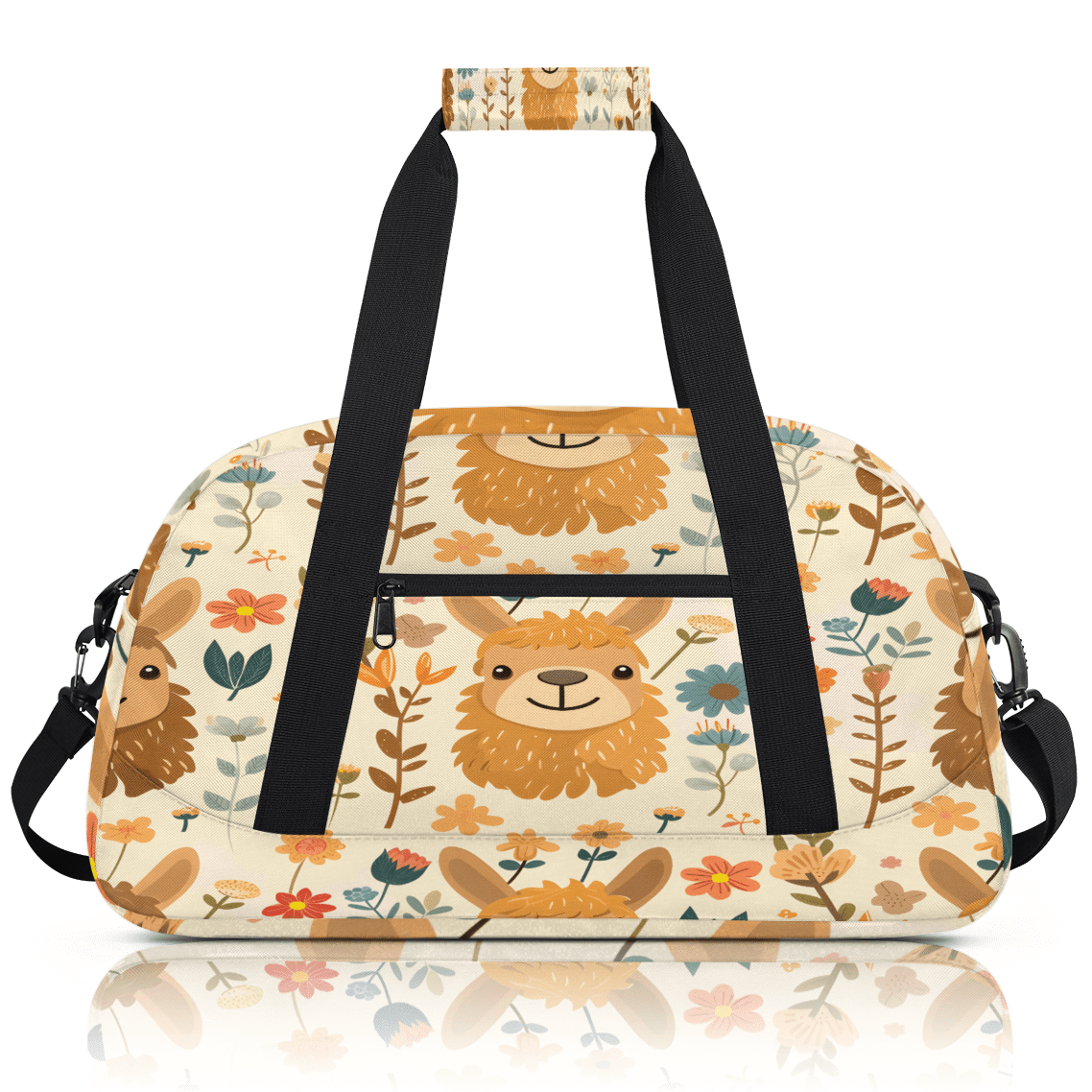 Herdesigns Cute Llama Sports Duffle Bag for Women & Men, Llama Floral Gym Bag Dance Bag Overnight Bag Carry On Weekender Travel Bag