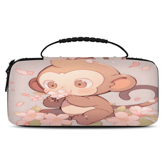 Herdesigns Cute Monkey Carrying Case for Nintendo Switch OLED Model 2021 & Switch 2017 with 20 Game Card Slots, Portable Travel Carry Case for Accessories and Console