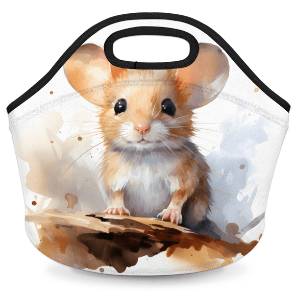 Herdesigns Cute Neoprene Lunch Bag, Mouse Insulated Lunch Box for Women Men Washable Lunch Tote Soft Lunch Container With Zipper for Work Picnic Travel