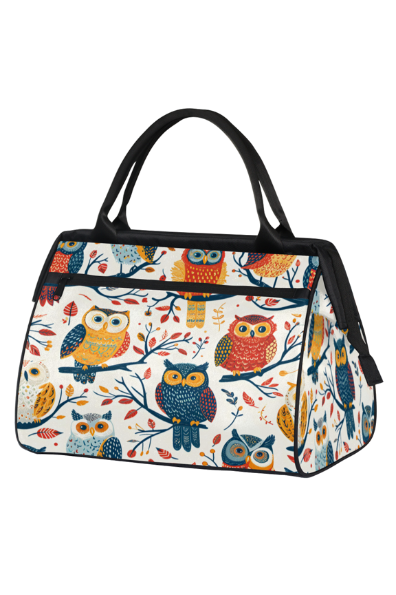 Cute Owl Travel Duffle Bag for Women Men, Waterproof Weekender Carry On Bag, Sport Gym Overnight Tote Hospital Personal Item Bag Colorful Birds