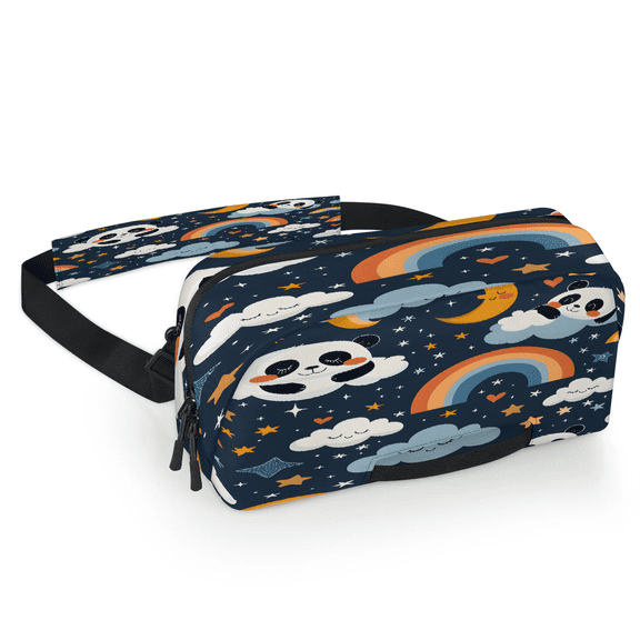 Herdesigns Cute Pandas Carrying Case Bag for Gaming Console, Waterproof Travel Crossbody Sling Bag Compatible with Nintendo Switch 2, Adjustable Shoulder Strap Chest Bag, Rainbow Cloud Star