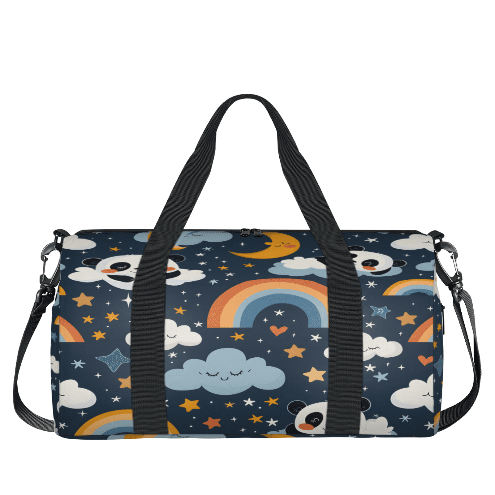 Herdesigns Cute Pandas Gym Bag for Women, Duffle Bag for Travel Sport, Rainbow Cloud Star Lightweight Waterproof Carry on Weekender Dance Yoga Workout Bags