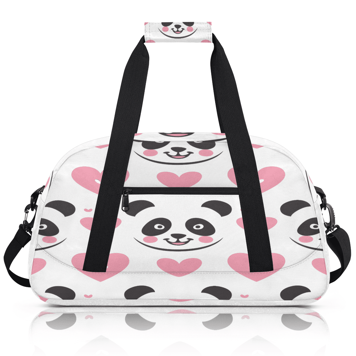 Herdesigns Cute Pandas Sports Duffle Bag for Women & Men, Pink Heart Gym Bag Dance Bag Overnight Bag Carry On Weekender Travel Bag