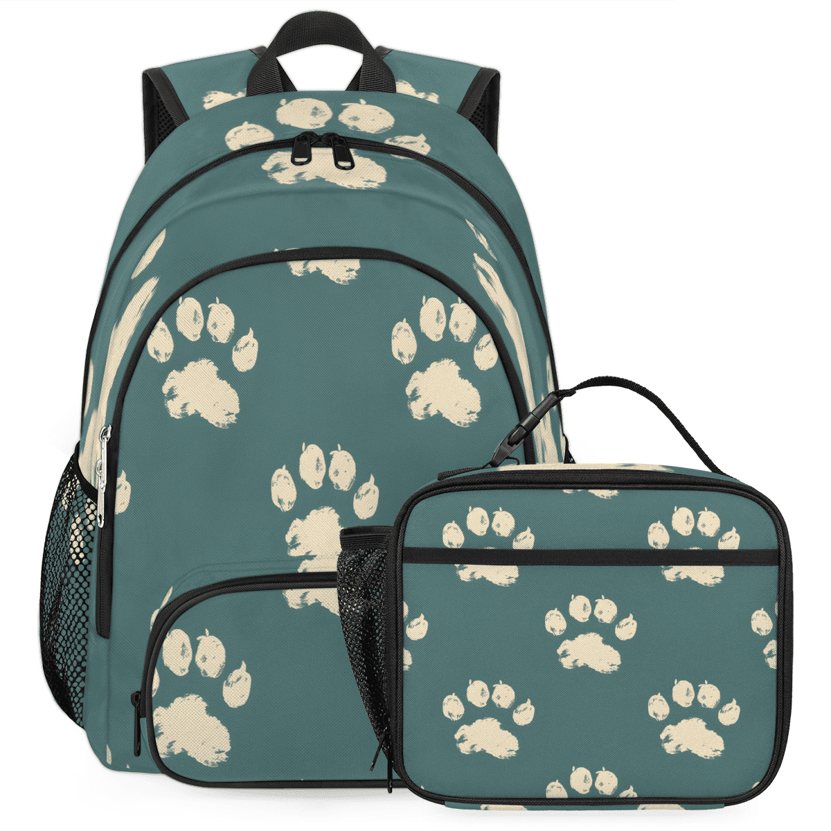 Herdesigns Cute Paw Print Backpack with Lunch Box Dog Paw Lightweight ...