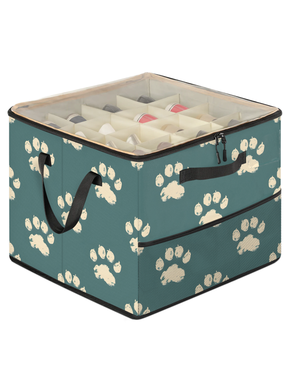 Cute Paw Print Shoe Organizer for Closet, Large Shoe Storage Box, Stackable, Space Saving, Foldable, Dog Paw Shoes Organizer Bin with Clear Cover, 4 Reinforced Handles