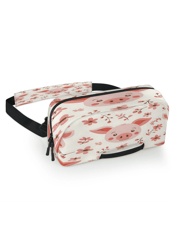 Cute Pig Faces Carrying Case Bag for Gaming Console, Waterproof Travel Crossbody Sling Bag Compatible with Nintendo Switch 2, Adjustable Shoulder Strap Chest Bag, Pink Pig