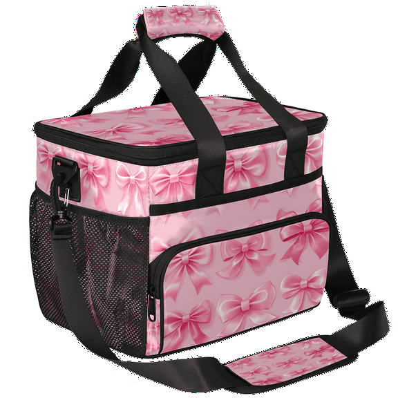 Herdesigns Cute Pink Bow Insulated Large Lunch Bag Lunchbox Reusable Leakproof Cooler Bags with Shoulder Strap for Adult Men Women Work Picnic
