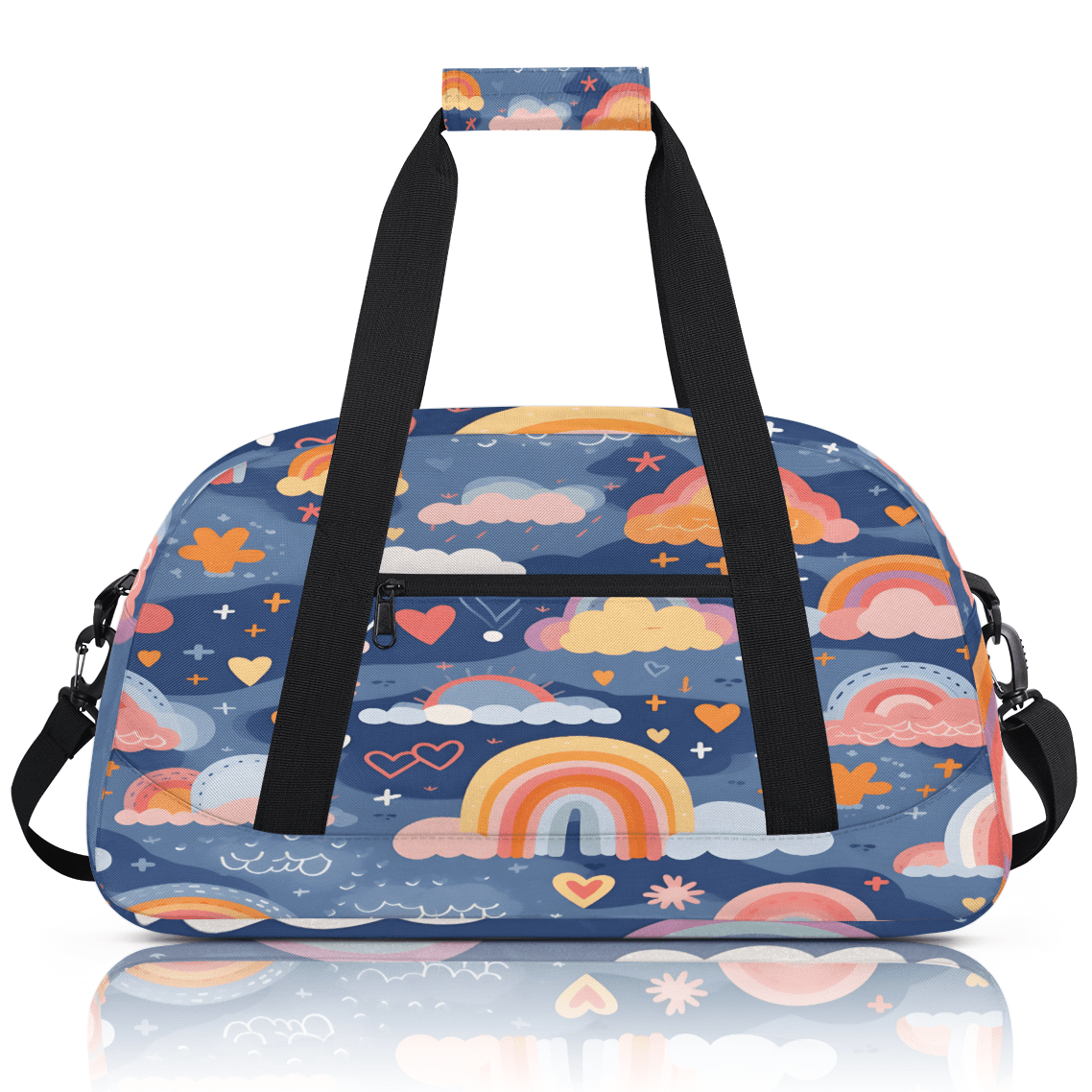 Herdesigns Cute Rainbow Sports Duffle Bag for Women & Men, Cute Retro Gym Bag Dance Bag Overnight Bag Carry On Weekender Travel Bag
