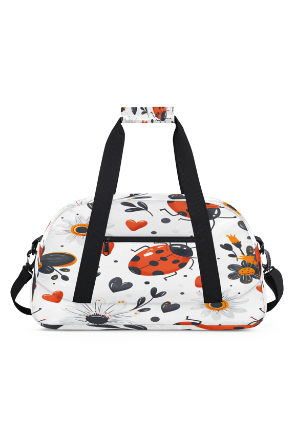 Cute Red Ladybugs Travel Sports Duffel Bag for Women Men, Lightweight Overnight Weekender Bag for Camping Hiking, Floral Ladybugs