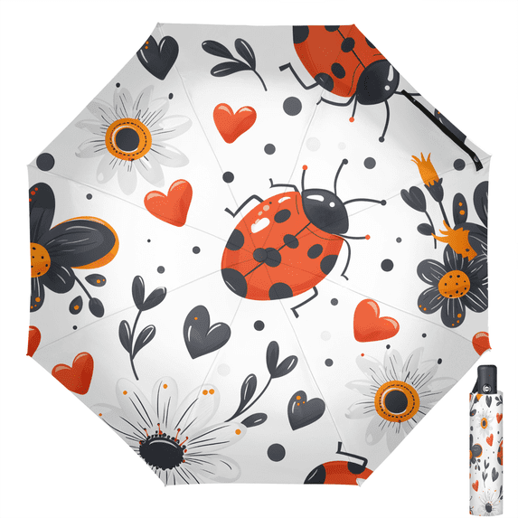 Herdesigns Cute Red Ladybugs Travel Umbrella for Rain and Sun, Compact ...