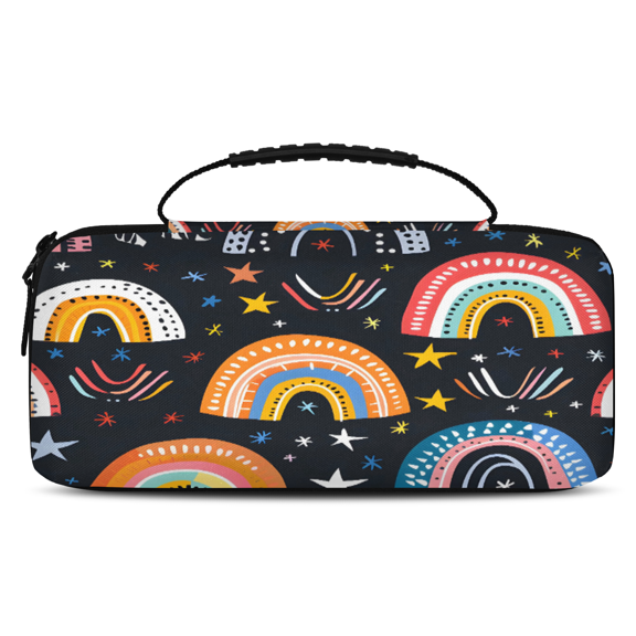 Herdesigns Cute Retro Rainbow Carry Case Compatible for Nintendo Switch OLED Model 2021/Switch 2017, Protective Travel Switch Carrying Case with 20 Game Card Slots for Switch Console & Accessories