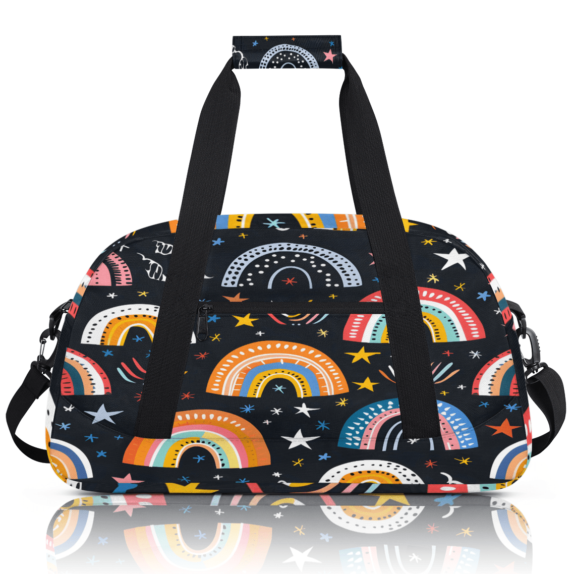 Herdesigns Cute Retro Rainbow Sports Duffle Bag for Women & Men, Gym Bag Dance Bag Overnight Bag Carry On Weekender Travel Bag