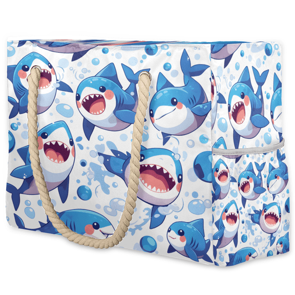 Herdesigns Cute Shark Tote Beach Bag for Women Ladies with Zipper Nautical Large Waterproof Sandproof Swim Pool Bag