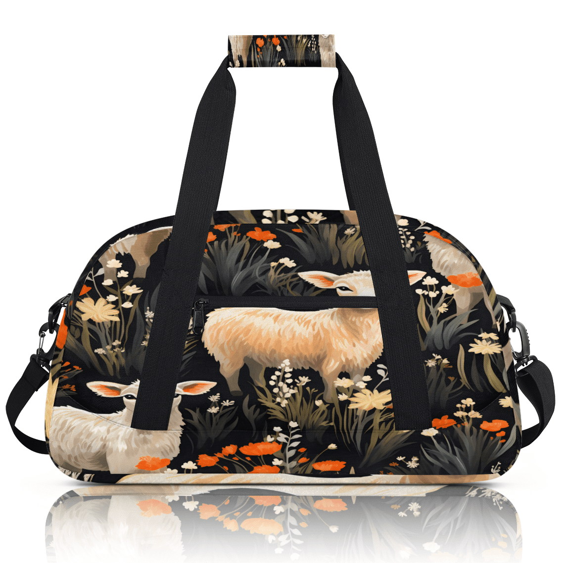 Herdesigns Cute Sheep Print Sports Duffle Bag for Women & Men, Animals Gym Bag Dance Bag Overnight Bag Carry On Weekender Travel Bag