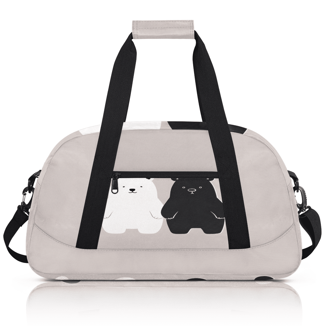 Herdesigns Cute Sports Duffle Bag for Women & Men, Black and White Bear Gym Bag Dance Bag Overnight Bag Carry On Weekender Travel Bag