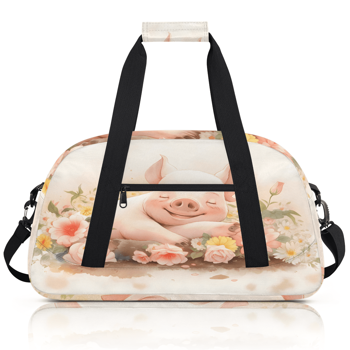 Herdesigns Cute Sports Duffle Bag for Women & Men, Flower Pig Gym Bag Dance Bag Overnight Bag Carry On Weekender Travel Bag