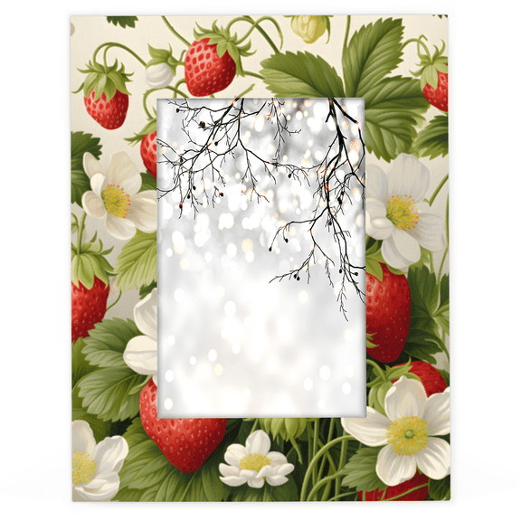 Herdesigns Cute Strawberry Fruit 5x7 Picture Frame, Flower Wood Photo Frame for Living Room Bedroom, Vertical & Horizontal Display