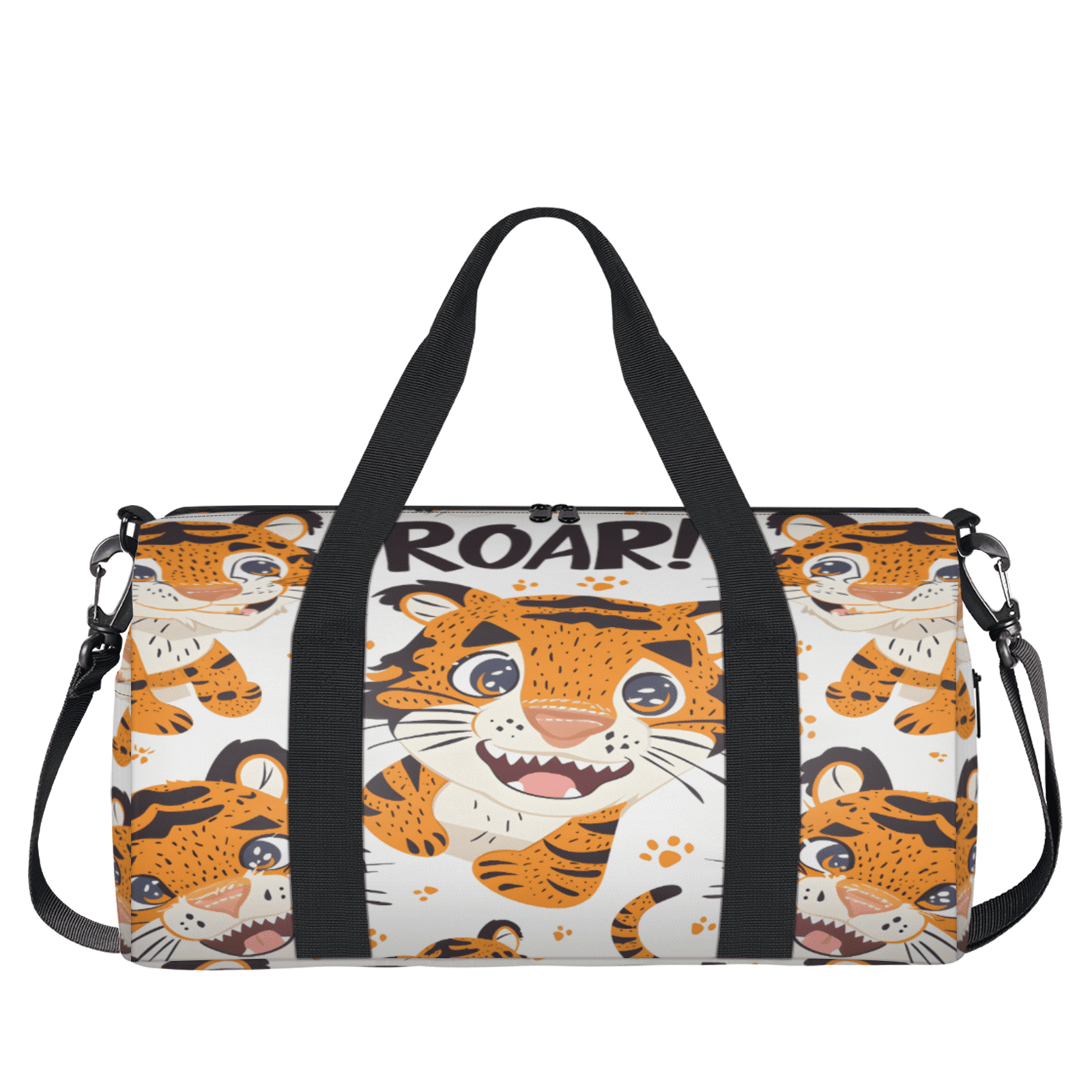 Herdesigns Cute Tiger Gym Bag for Women, Duffle Bag for Travel Sport, Pawprint Lightweight Waterproof Carry on Weekender Dance Yoga Workout Bags