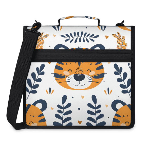 Herdesigns Cute Tigers Zipper Binder 1.5 Inch 3 D-Rings with Shoulder Strap & Handle, Waterproof Leaf Plant Binder Organizer Bag for 13 Inch Laptop
