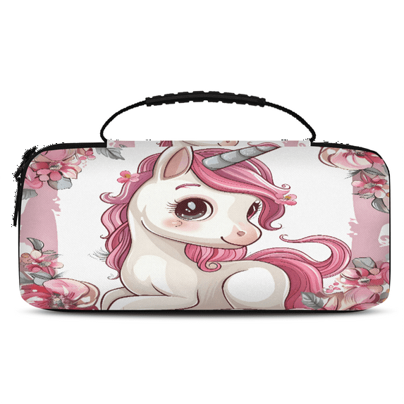 Herdesigns Cute Unicorn Floral Carrying Case for Nintendo Switch OLED Model 2021 & Switch 2017 with 20 Game Card Slots, Portable Travel Carry Case for Accessories and Console