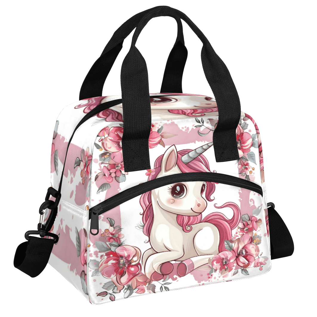 Herdesigns Cute Unicorn Floral Insulated Lunch Bag for Women Men Adults Large Reusable Lunch Box Leakproof Portable Cooler Tote Bags with Adjustable Shoulder Strap