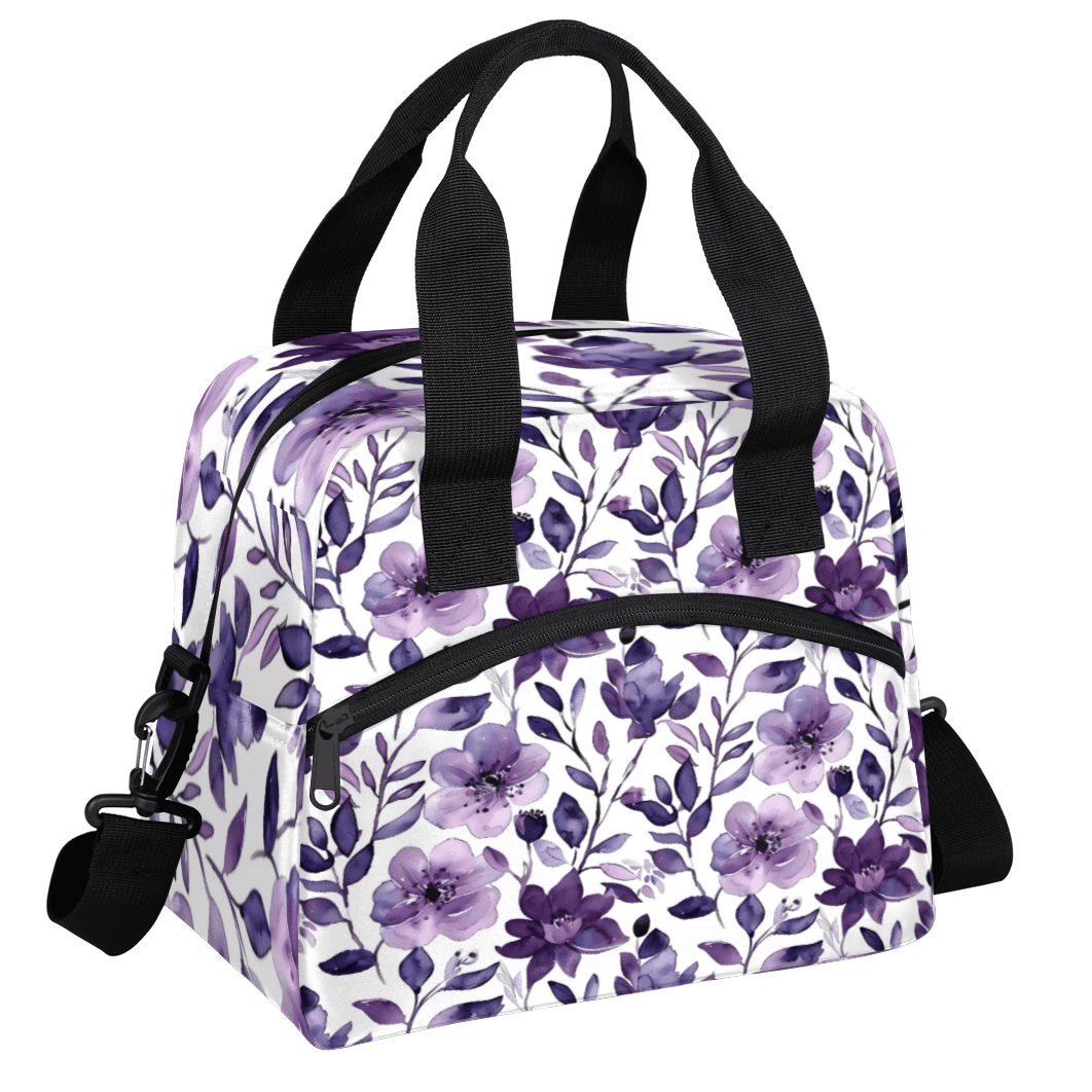Herdesigns Cute Watercolor Floral Insulated Lunch Bag for Women Men Adults Large Reusable Lunch Box Leakproof Portable Cooler Tote Bags with Adjustable Shoulder Strap