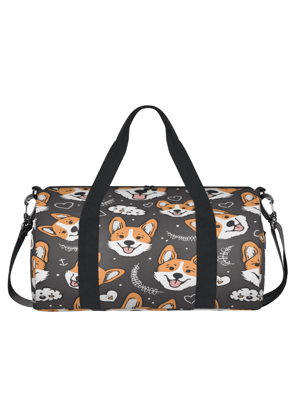 Cute Welsh Corgi Dog Gym Bag for Women, Duffle Bag for Travel Sport, Lightweight Waterproof Carry on Weekender Overnight Dance Yoga Workout Bags