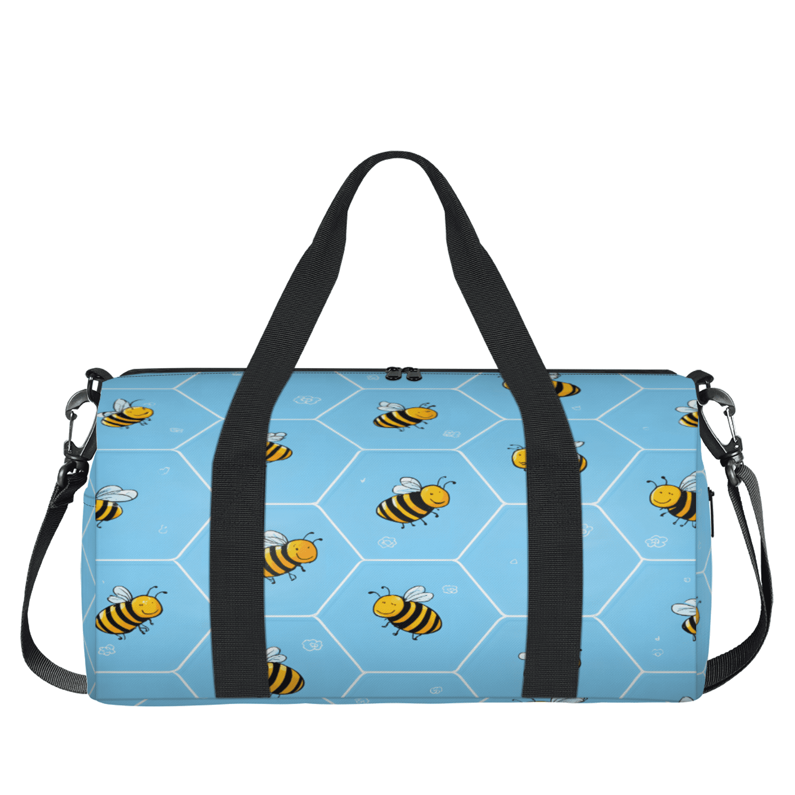 Herdesigns Cute Yellow Bee Gym Bag for Women, Duffle Bag for Travel Sport, Honeycomb Lightweight Waterproof Carry on Weekender Dance Yoga Workout Bags