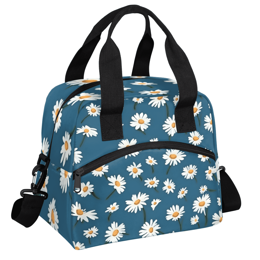 Herdesigns Daisy Flower Insulated Lunch Bag for Women Men Adults Large Reusable Lunch Box Floral Leakproof Cooler Tote Bags with Adjustable Shoulder Strap