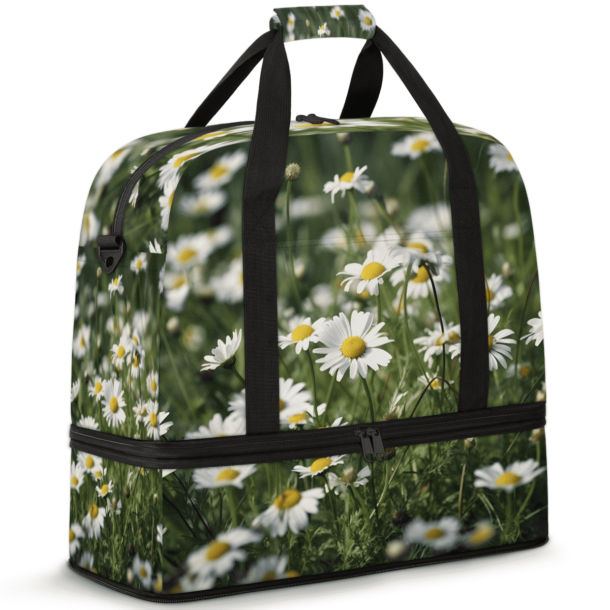 Herdesigns Daisy Foldable Travel Duffle Bag for Women and Men Lightweight Carry On Overnight Bag Floral Gym Luggage Weekender Bags with Shoe Compartment