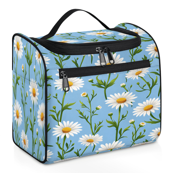 Herdesigns Daisy Hanging Toiletry Bag for Women, Floral Daisy Waterproof Makeup Organizer Cosmetic Travel Bag for Accessories
