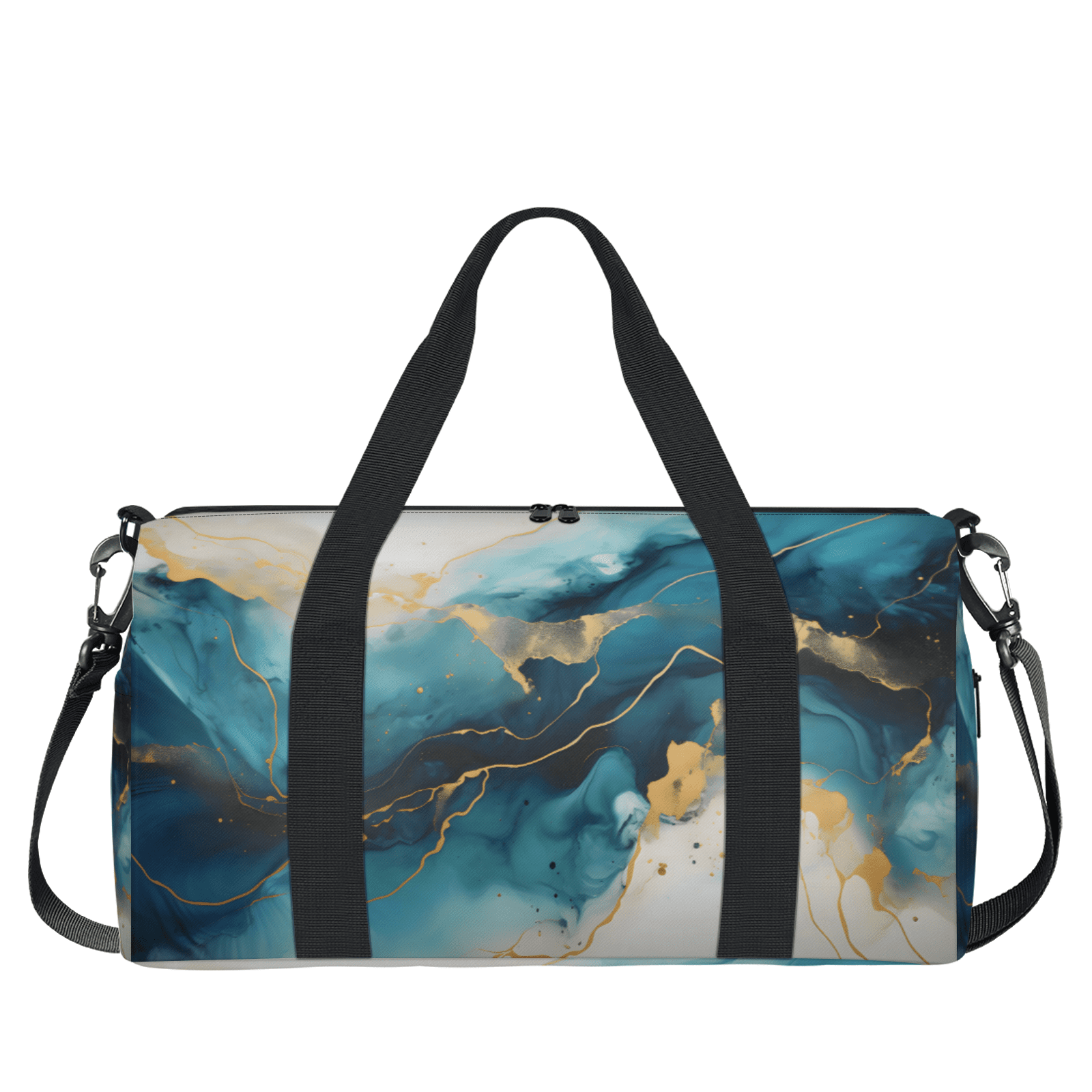 Herdesigns Dark Blue Marble Gym Bag for Women, Duffle Bag for Travel Sport, Lightweight Waterproof Carry on Weekender Overnight Dance Yoga Workout Bags