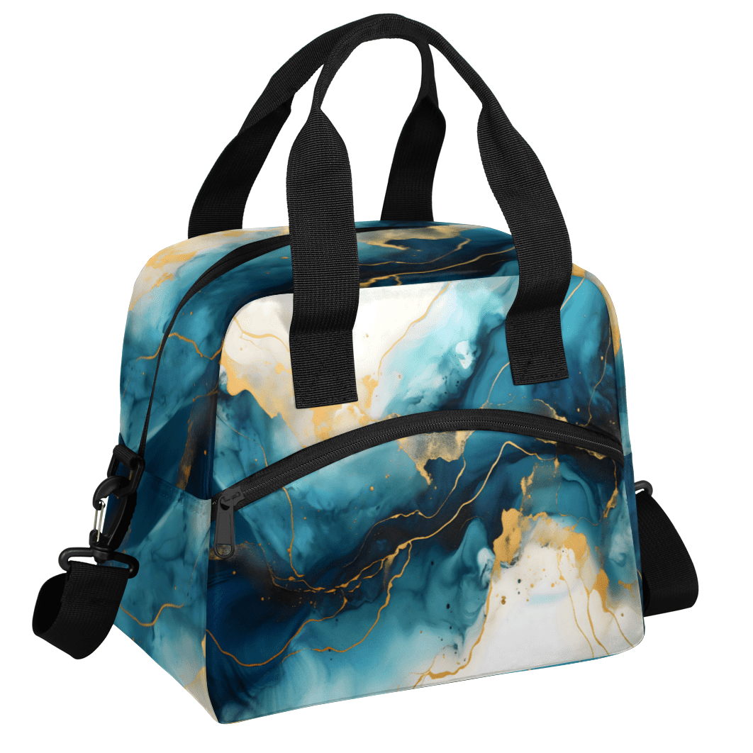 Herdesigns Dark Blue Marble Insulated Lunch Bag for Women Men Adults Large Reusable Lunch Box Leakproof Portable Cooler Tote Bags with Adjustable Shoulder Strap