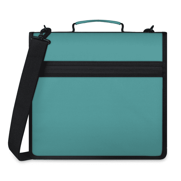 Herdesigns Darkcyan Zipper Binder with Shoulder Strap, Waterproof 1.5 Inch 3 D-Ring Binder Organizer Bag, Fits 13 Inch Laptop for Work,