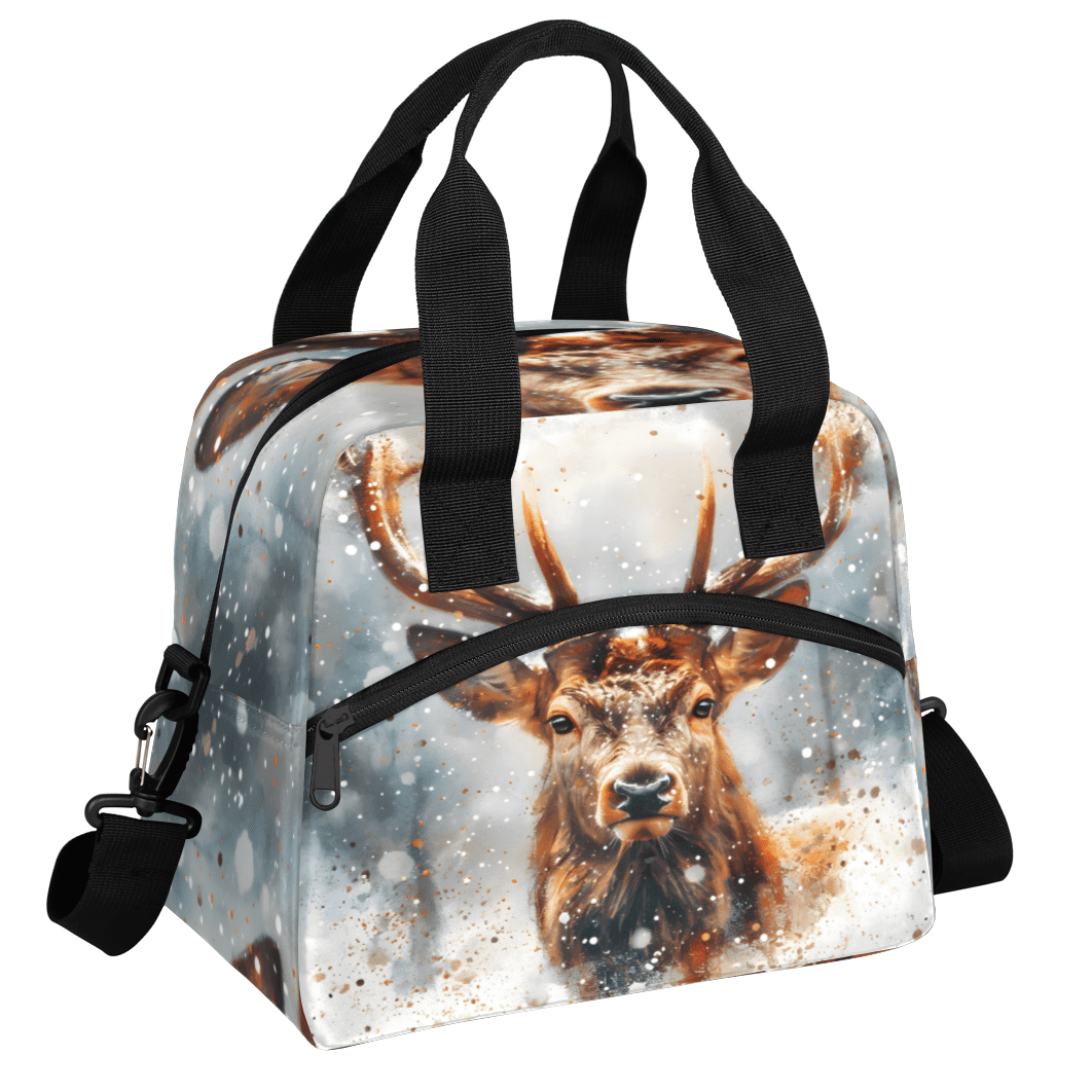 Herdesigns Deer Moose Insulated Lunch Bag for Women Men Adults Large Reusable Lunch Box Leakproof Portable Cooler Tote Bags with Adjustable Shoulder Strap