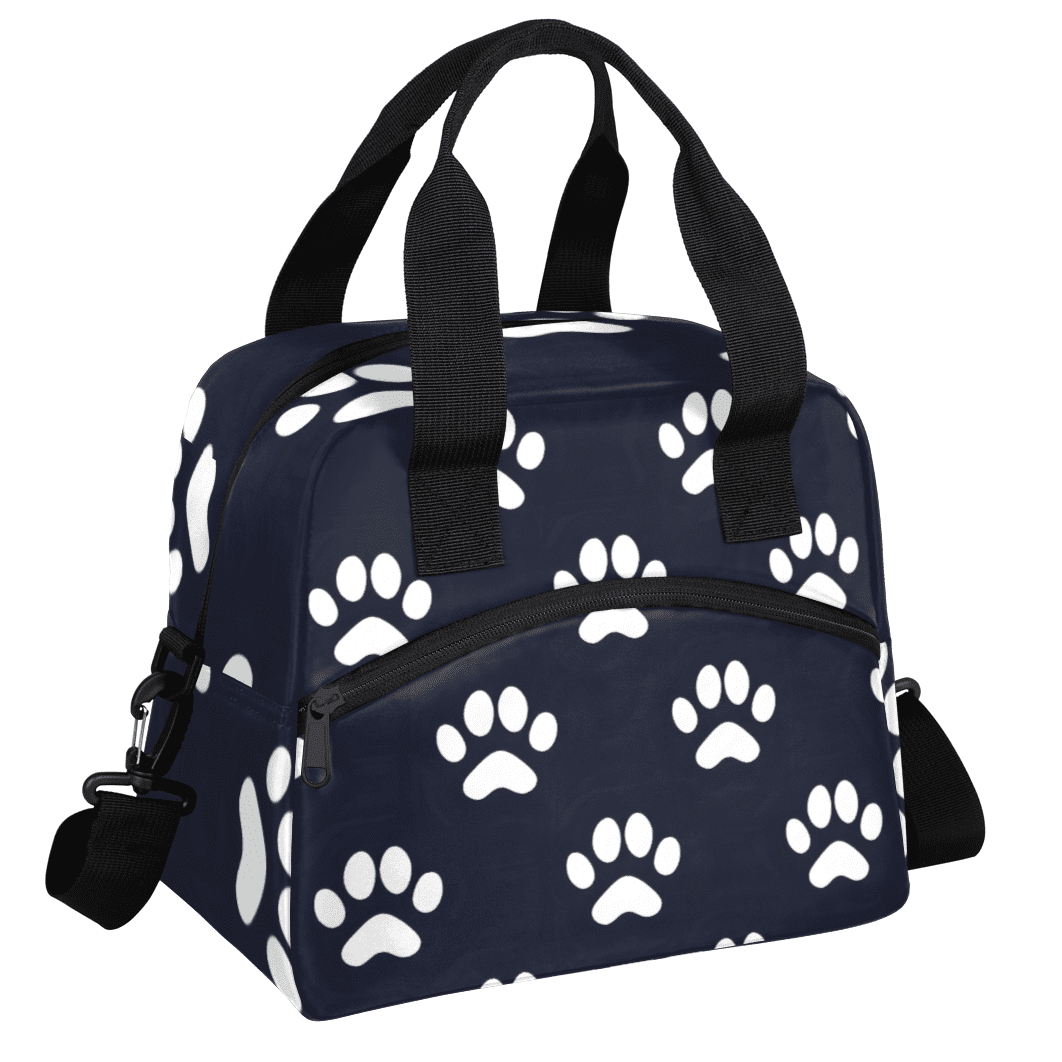 Herdesigns Dog Bones Paw Insulated Lunch Bag for Women Men Adults Large Reusable Lunch Box Dog Paws Leakproof Cooler Tote Bags with Adjustable Shoulder Strap