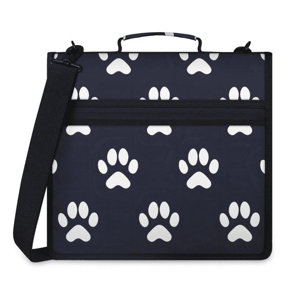 Herdesigns Dog Bones Paw Zipper Binder 1.5 Inch 3 D-Rings with Shoulder Strap & Handle, Waterproof Dog Paws Binder Organizer Bag for 13 Inch Laptop