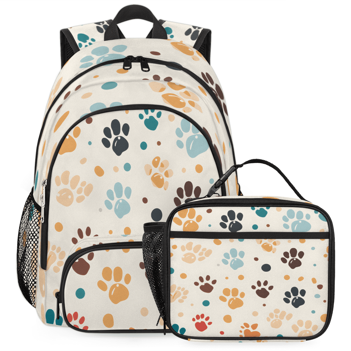 Herdesigns Dog Paw Print Backpack with Lunch Box Cute Lightweight Large ...