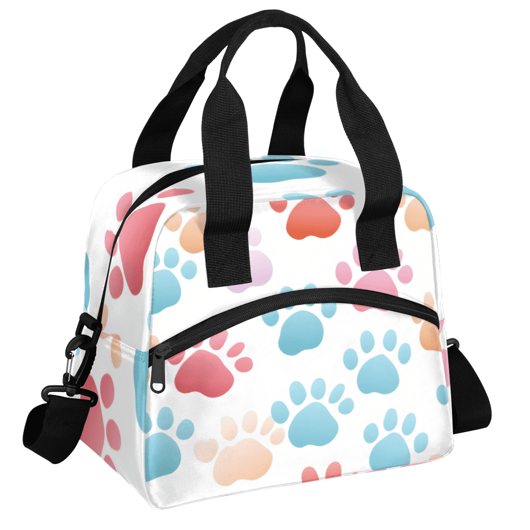 Herdesigns Dog Paw Print Insulated Lunch Bag for Women Men Adults Large Reusable Lunch Box Cute Animal Dog Paw Print Leakproof Cooler Tote Bags with Adjustable Shoulder Strap
