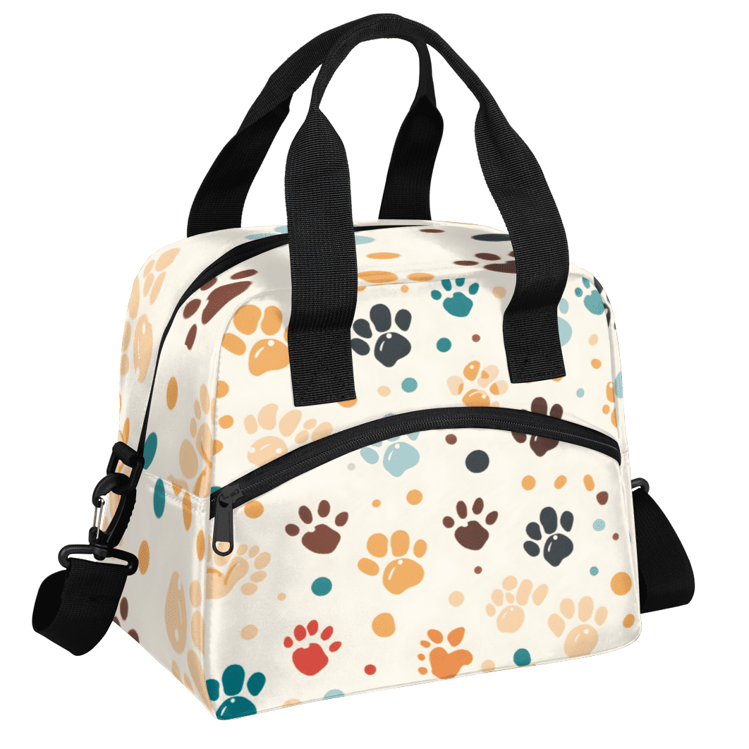 Herdesigns Dog Paw Print Insulated Lunch Bag for Women Men Adults Large Reusable Lunch Box Cute Leakproof Cooler Tote Bags with Adjustable Shoulder Strap