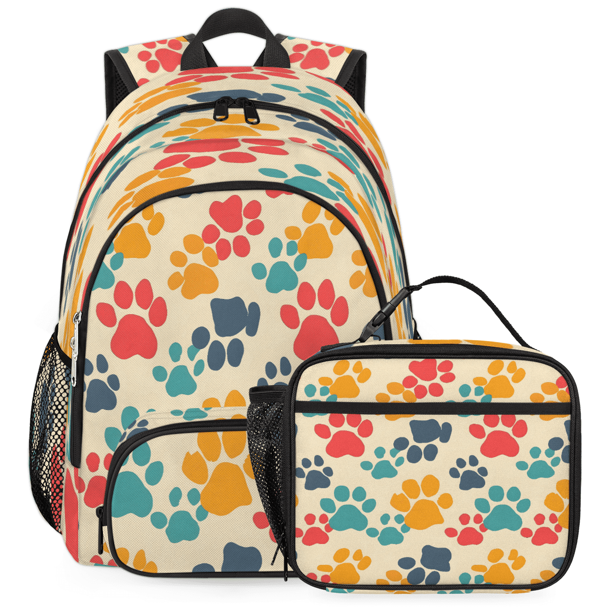Herdesigns Dog Paw Print Pet Large Backpack Set with Lunch Box ...