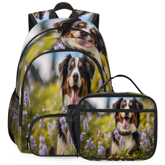 Herdesigns Dogs Backpack with Lunch Box Cute Dogs Lightweight Large Travel Work Laptop Backpacks Set Casual Daypacks