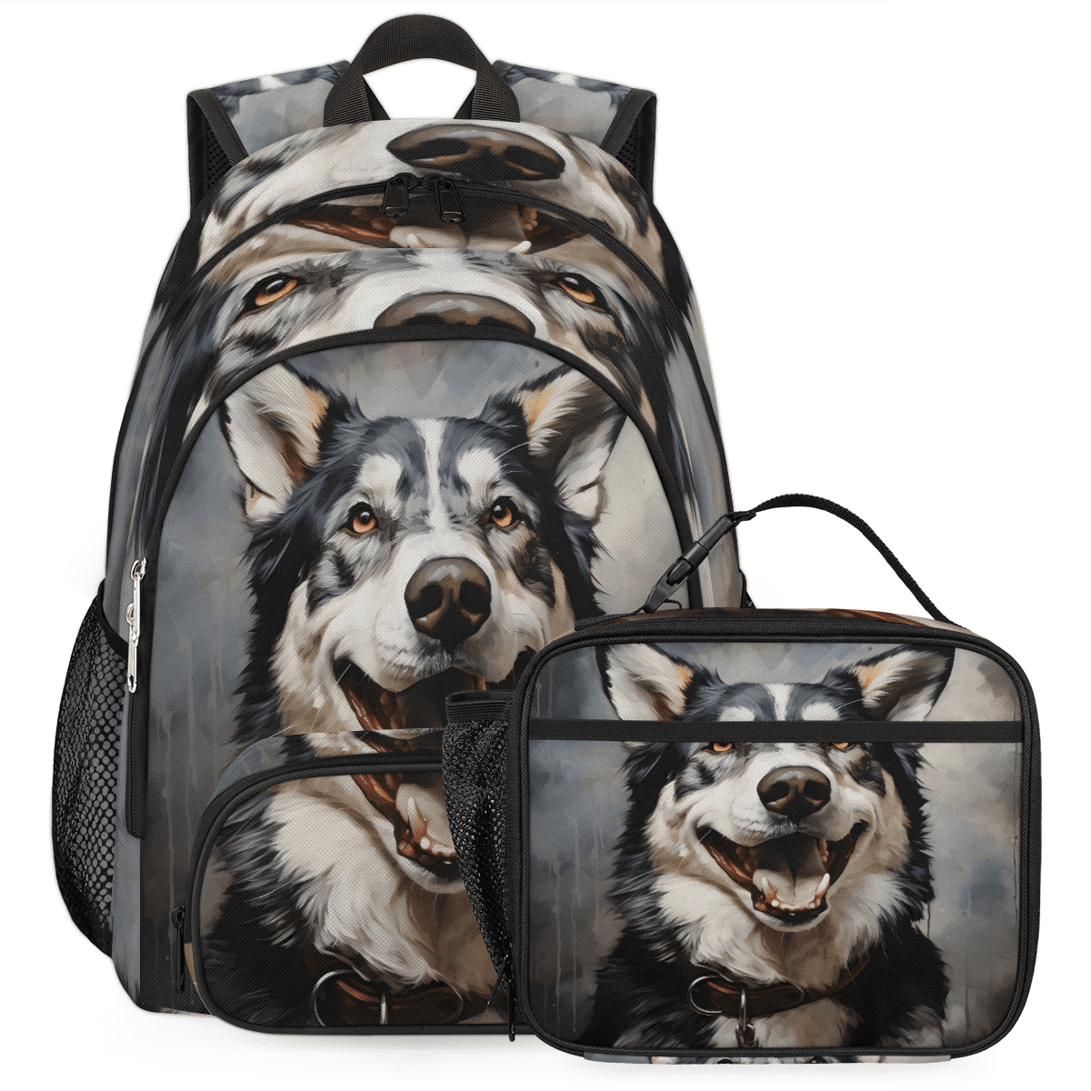 Herdesigns Dogs Backpack with Lunch Box Husky Dog Lightweight Large ...