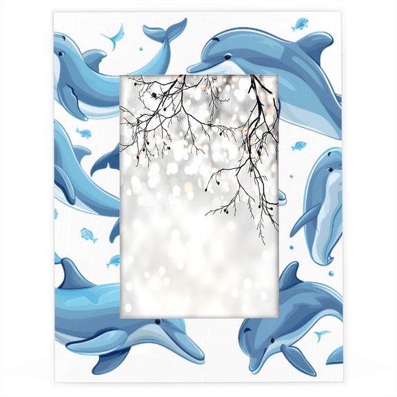 Herdesigns Dolphin 5x7 Picture Frame, Animal Fish Wood Photo Frame for Living Room Bedroom, Vertical & Horizontal Display