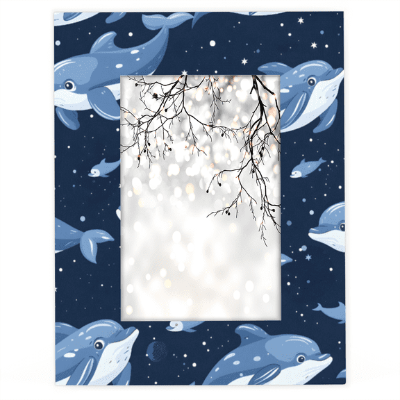 Herdesigns Dolphin 5x7 Picture Frame, Wildlife Ocean Cute Animals Wood Photo Frame for Living Room Bedroom, Vertical & Horizontal Display