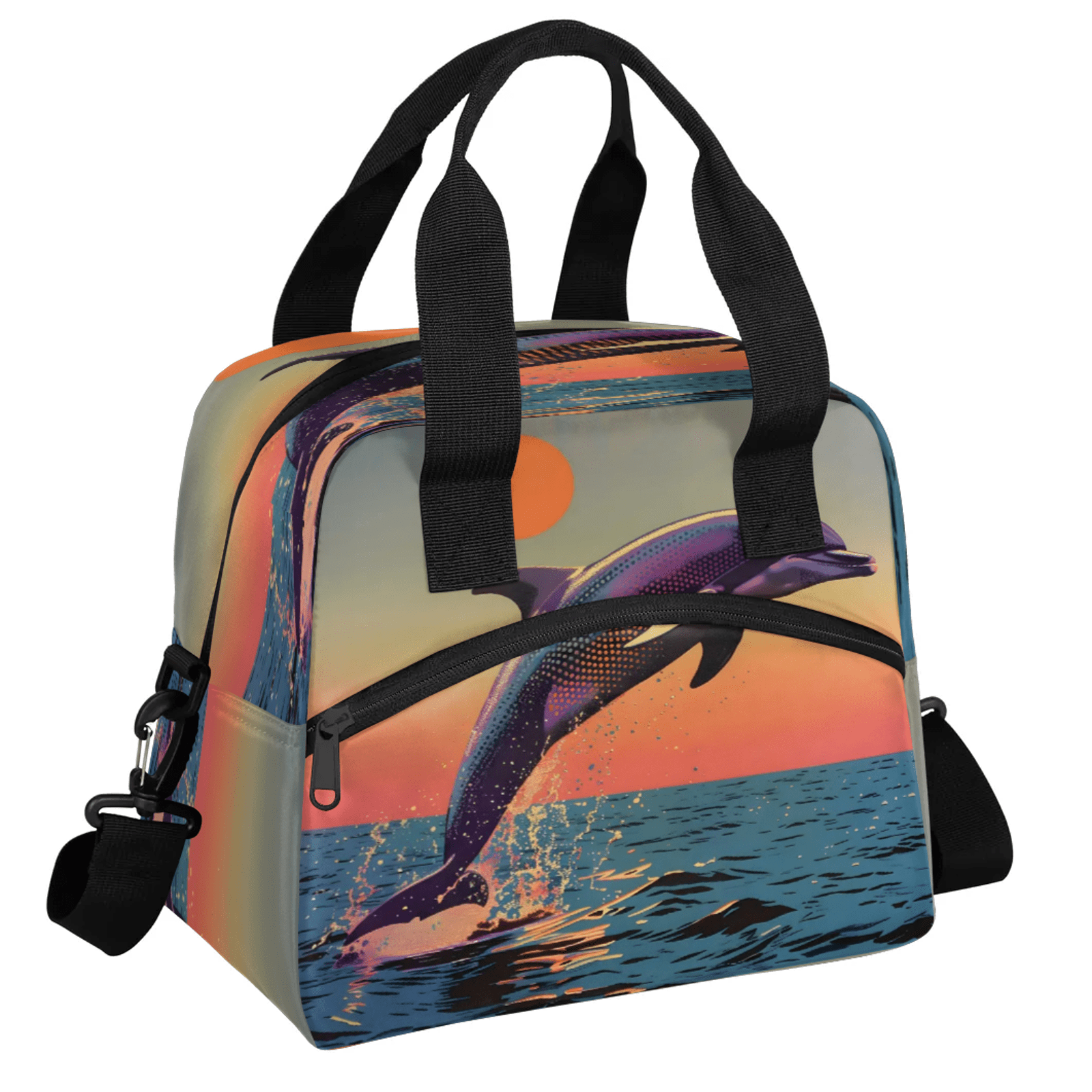 Herdesigns Dolphin Insulated Lunch Bag for Women Men Adult, Reusable Insulated Cooler Lunch Box Lunch Tote Bag for Work Picnic Beach