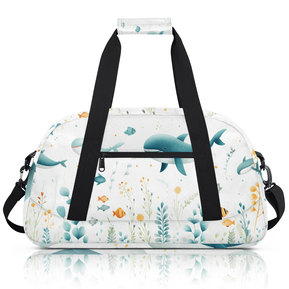 Herdesigns Dolphin Sports Duffle Bag for Women & Men, Ocean Gym Bag Dance Bag Overnight Bag Carry On Weekender Travel Bag