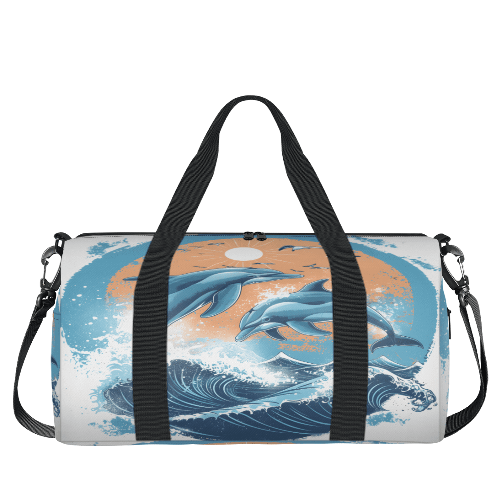Herdesigns Dolphin Travel Duffle Bag Sports Yoga Weekender Overnight Carry on Workout Bags Lightweight Waterproof Gym Tote Bag for Women Sea Animals Blue Ocean